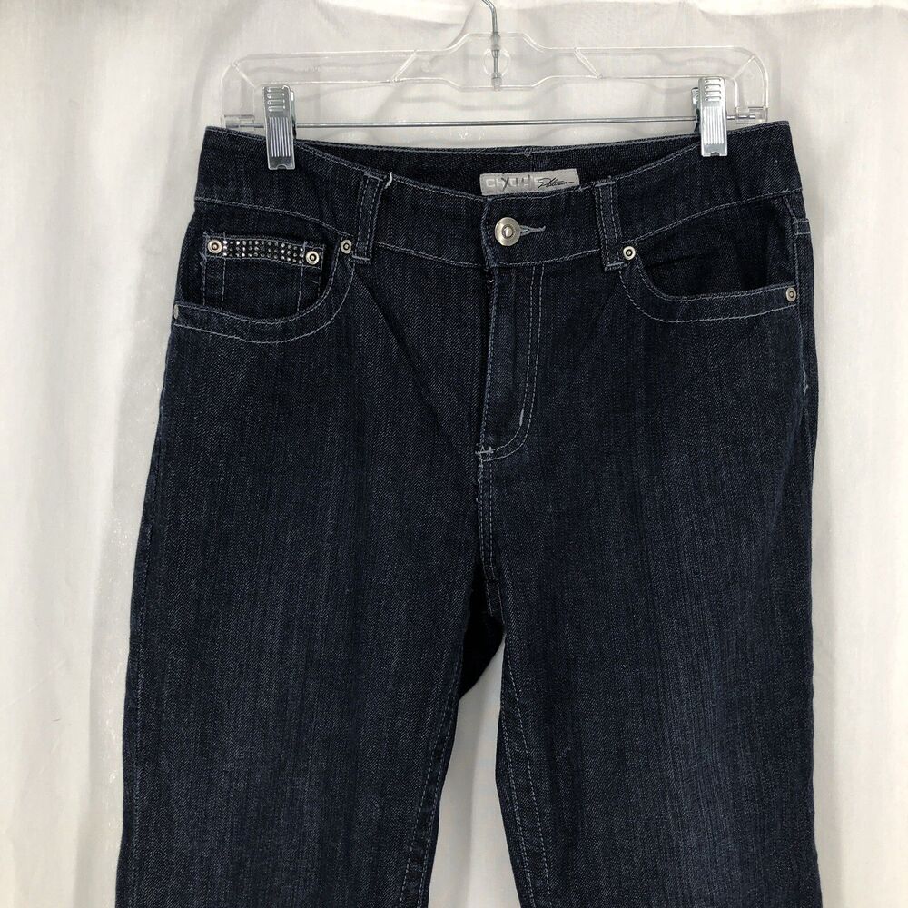Chicos Platinum Sandra Crop Blue Dark Wash Denim Embellished Jeans sz 0 (30x24)